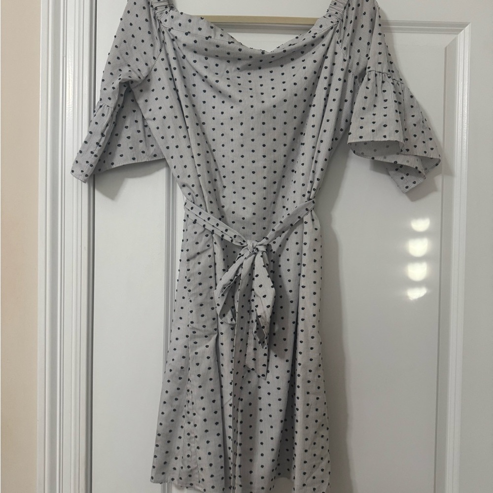 Banana Republic Swiss Navy Polka Dot off the shoulder Dress